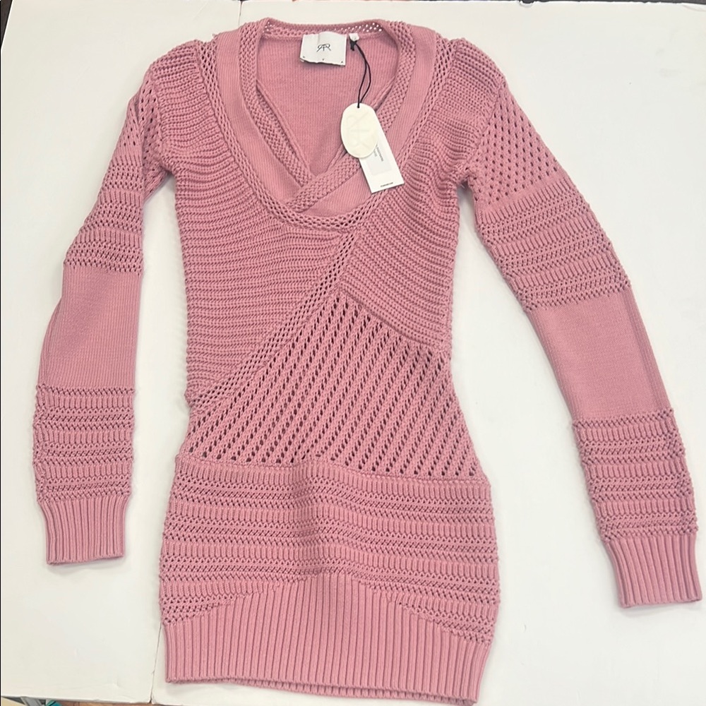 RtA Pink V-Neck Sweater with Tunic Length NWT